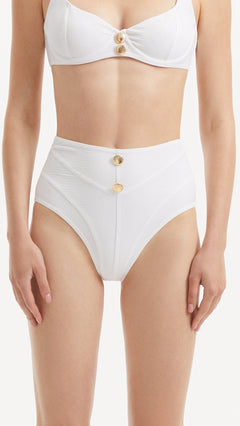 Adva White High Waist Textured Bikini Bottom | Moeva | Bikini Bottom | Each week unveils new pieces—luxury swimwear, fluid resort silhouettes, and elevated summer-to-evening essentials designed to carry you from coastal escapes to city nights.