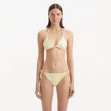 Sarita Yellow Triangle Wave Textured Side Tie Bikini Set | Moeva | Bikini Set | Each week unveils new pieces—luxury swimwear, fluid resort silhouettes, and elevated summer-to-evening essentials designed to carry you from coastal escapes to city nights.