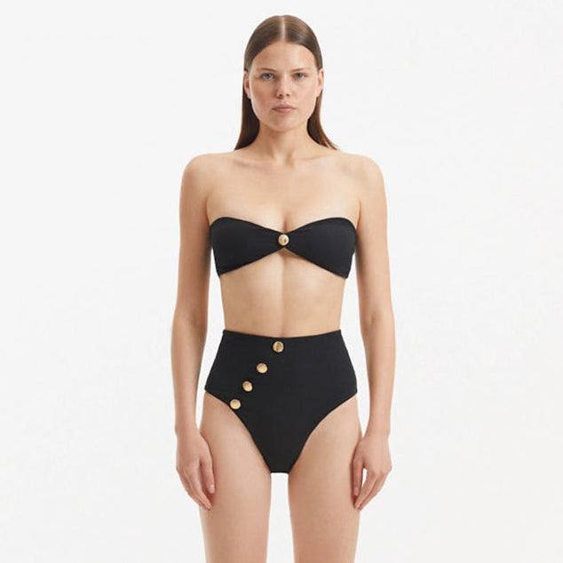 Adva Black Balconette Textured High Waist Bikini Set | Moeva | Bikini Set | Each week unveils new pieces—luxury swimwear, fluid resort silhouettes, and elevated summer-to-evening essentials designed to carry you from coastal escapes to city nights.