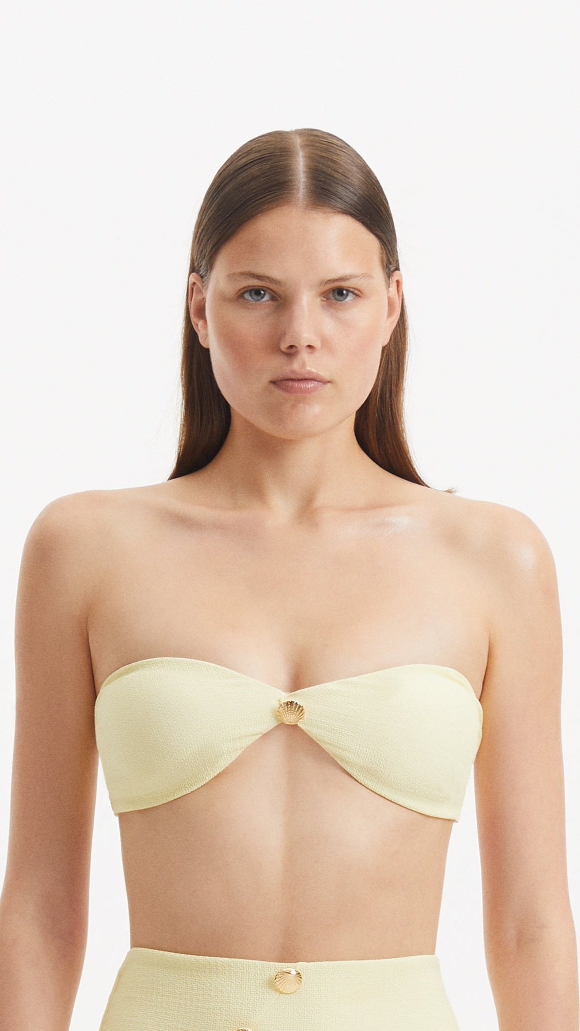 Baia Yellow Bandeau Textured Bikini Top | Moeva | Bikini Top | Each week unveils new pieces—luxury swimwear, fluid resort silhouettes, and elevated summer-to-evening essentials designed to carry you from coastal escapes to city nights.