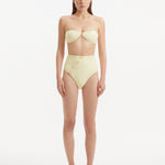 Baia Yellow Bandeau Textured Bikini Top | Moeva | Bikini Top | Each week unveils new pieces—luxury swimwear, fluid resort silhouettes, and elevated summer-to-evening essentials designed to carry you from coastal escapes to city nights.