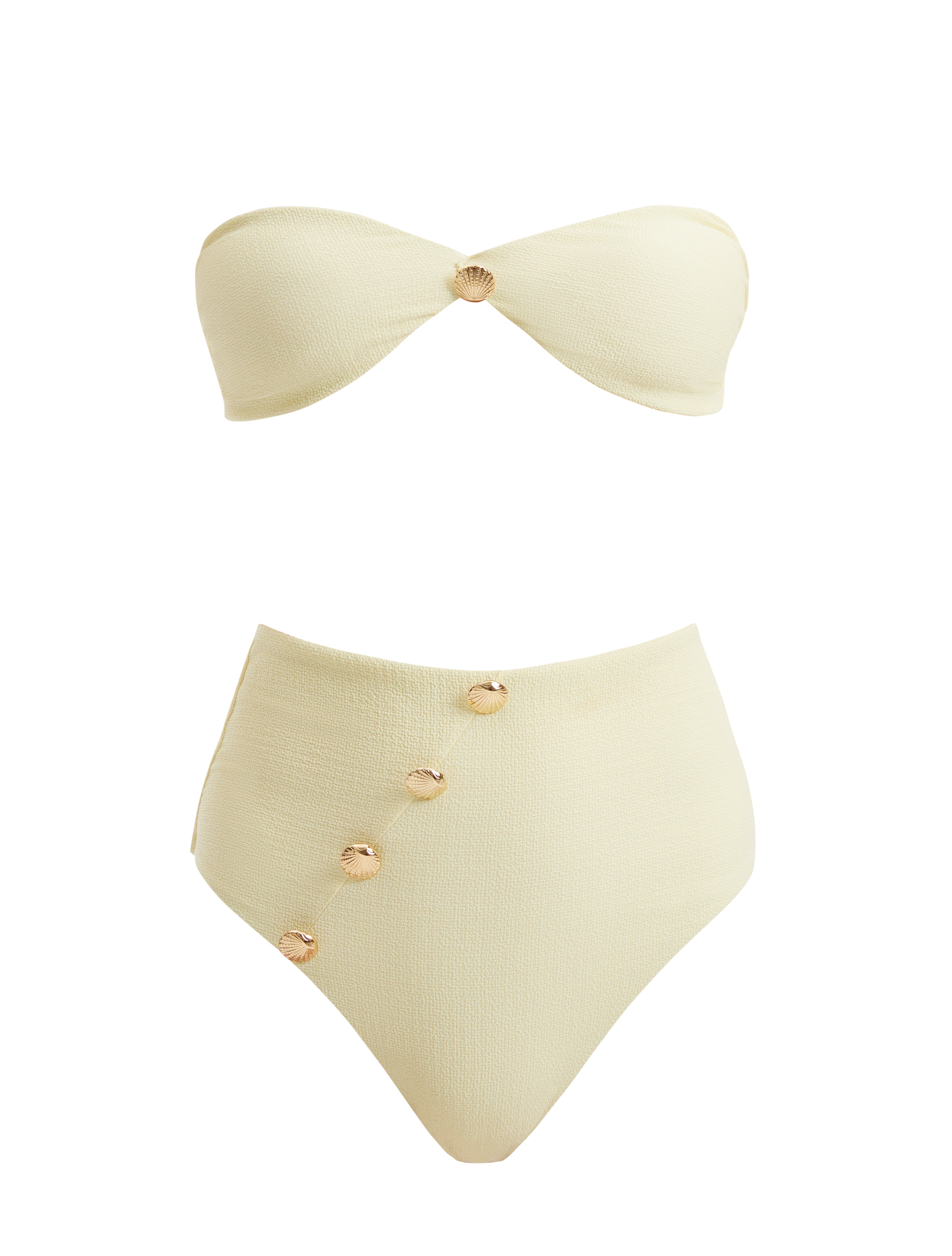 Baia Yellow Bandeau High Waist Bikini Set | Moeva | Bikini Set | Each week unveils new pieces—luxury swimwear, fluid resort silhouettes, and elevated summer-to-evening essentials designed to carry you from coastal escapes to city nights.