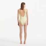 Reva Yellow Scoop Neck Textured Swimsuit | Moeva | Swimsuit | Each week unveils new pieces—luxury swimwear, fluid resort silhouettes, and elevated summer-to-evening essentials designed to carry you from coastal escapes to city nights.