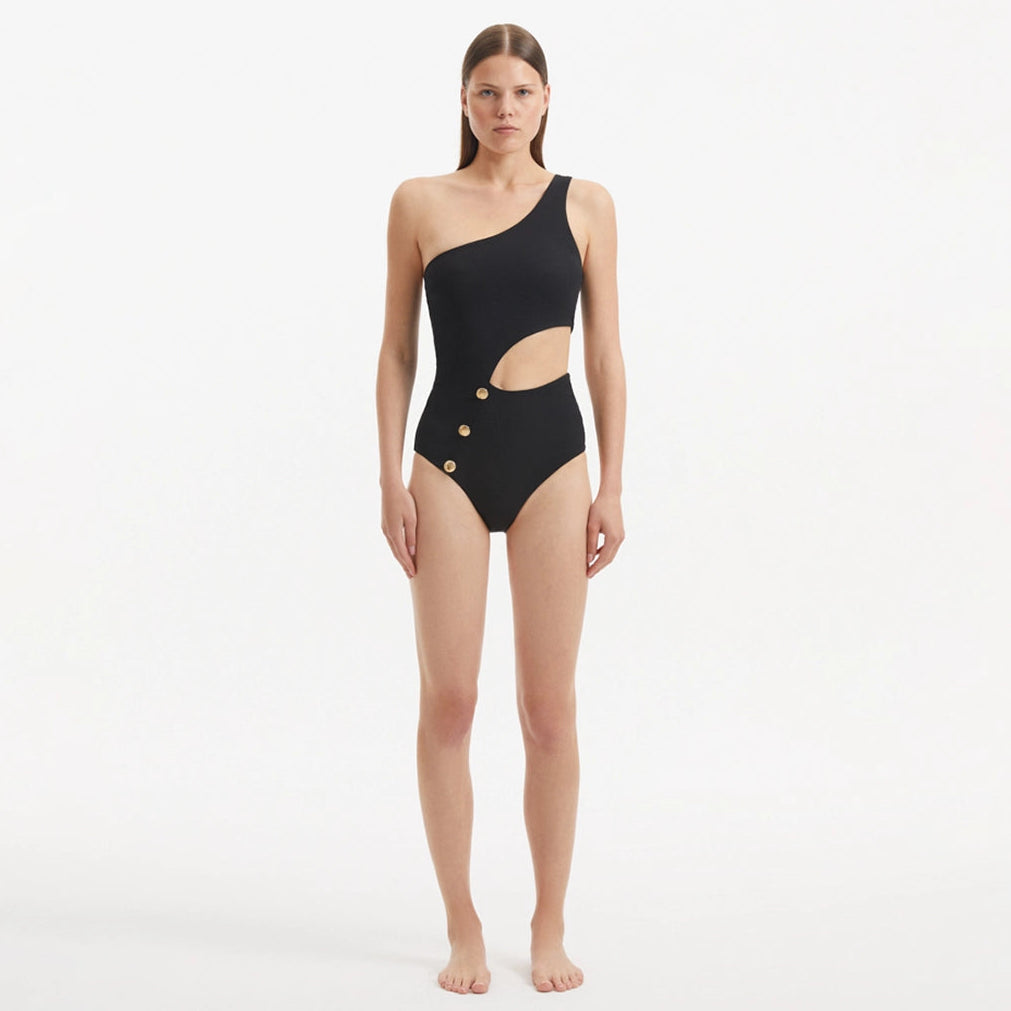 Narelle Black One Shoulder Textured Swimsuit | Moeva | Swimsuit | Each week unveils new pieces—luxury swimwear, fluid resort silhouettes, and elevated summer-to-evening essentials designed to carry you from coastal escapes to city nights.
