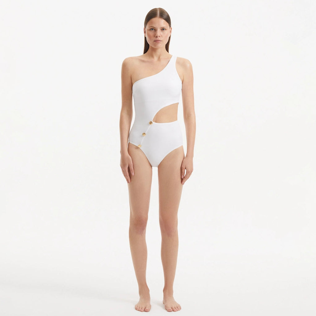 Narelle White One Shoulder Textured Swimsuit | Moeva | Swimsuit | Each week unveils new pieces—luxury swimwear, fluid resort silhouettes, and elevated summer-to-evening essentials designed to carry you from coastal escapes to city nights.