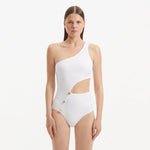 Narelle White One Shoulder Textured Swimsuit | Moeva | Swimsuit | Each week unveils new pieces—luxury swimwear, fluid resort silhouettes, and elevated summer-to-evening essentials designed to carry you from coastal escapes to city nights.