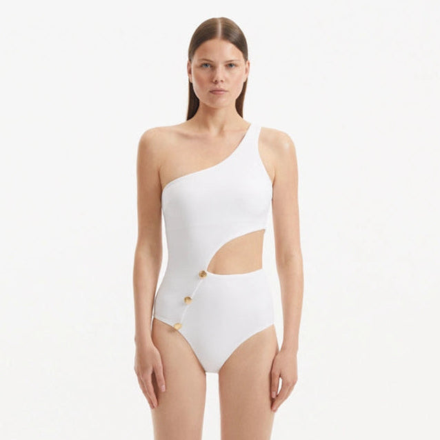 Narelle White One Shoulder Textured Swimsuit | Moeva | Swimsuit | Each week unveils new pieces—luxury swimwear, fluid resort silhouettes, and elevated summer-to-evening essentials designed to carry you from coastal escapes to city nights.