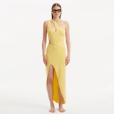Shore Yellow One-Shoulder Maxi Knitted Dress with Cut-Out Details | Moeva | Dress | Each week unveils new pieces—luxury swimwear, fluid resort silhouettes, and elevated summer-to-evening essentials designed to carry you from coastal escapes to city nights.