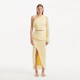 Alani Yellow Fringe Detail Asymmetric Slit Midi Skirt