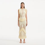 Maris Yellow Knitted Maxi Dress with Fringe and Open Back | Moeva | Dress | Each week unveils new pieces—luxury swimwear, fluid resort silhouettes, and elevated summer-to-evening essentials designed to carry you from coastal escapes to city nights.