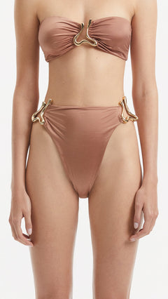Clyde Brown High Waist Satin Bikini Bottom | Moeva | Bikini Bottom | Each week unveils new pieces—luxury swimwear, fluid resort silhouettes, and elevated summer-to-evening essentials designed to carry you from coastal escapes to city nights.