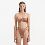 Clyde Brown Bandeau High Waist Satin Bikini Set | Moeva | Bikini Set | Each week unveils new pieces—luxury swimwear, fluid resort silhouettes, and elevated summer-to-evening essentials designed to carry you from coastal escapes to city nights.