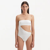 Marilla White Bandeau Satin Swimsuit | Moeva | Swimsuit | Each week unveils new pieces—luxury swimwear, fluid resort silhouettes, and elevated summer-to-evening essentials designed to carry you from coastal escapes to city nights.