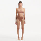 Marilla Brown Bandeau Satin Swimsuit | Moeva | Swimsuit | Each week unveils new pieces—luxury swimwear, fluid resort silhouettes, and elevated summer-to-evening essentials designed to carry you from coastal escapes to city nights.