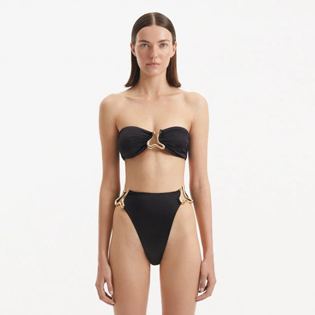 Clyde Black Bandeau High Waist Satin Bikini Set | Moeva | Bikini Set | Each week unveils new pieces—luxury swimwear, fluid resort silhouettes, and elevated summer-to-evening essentials designed to carry you from coastal escapes to city nights.