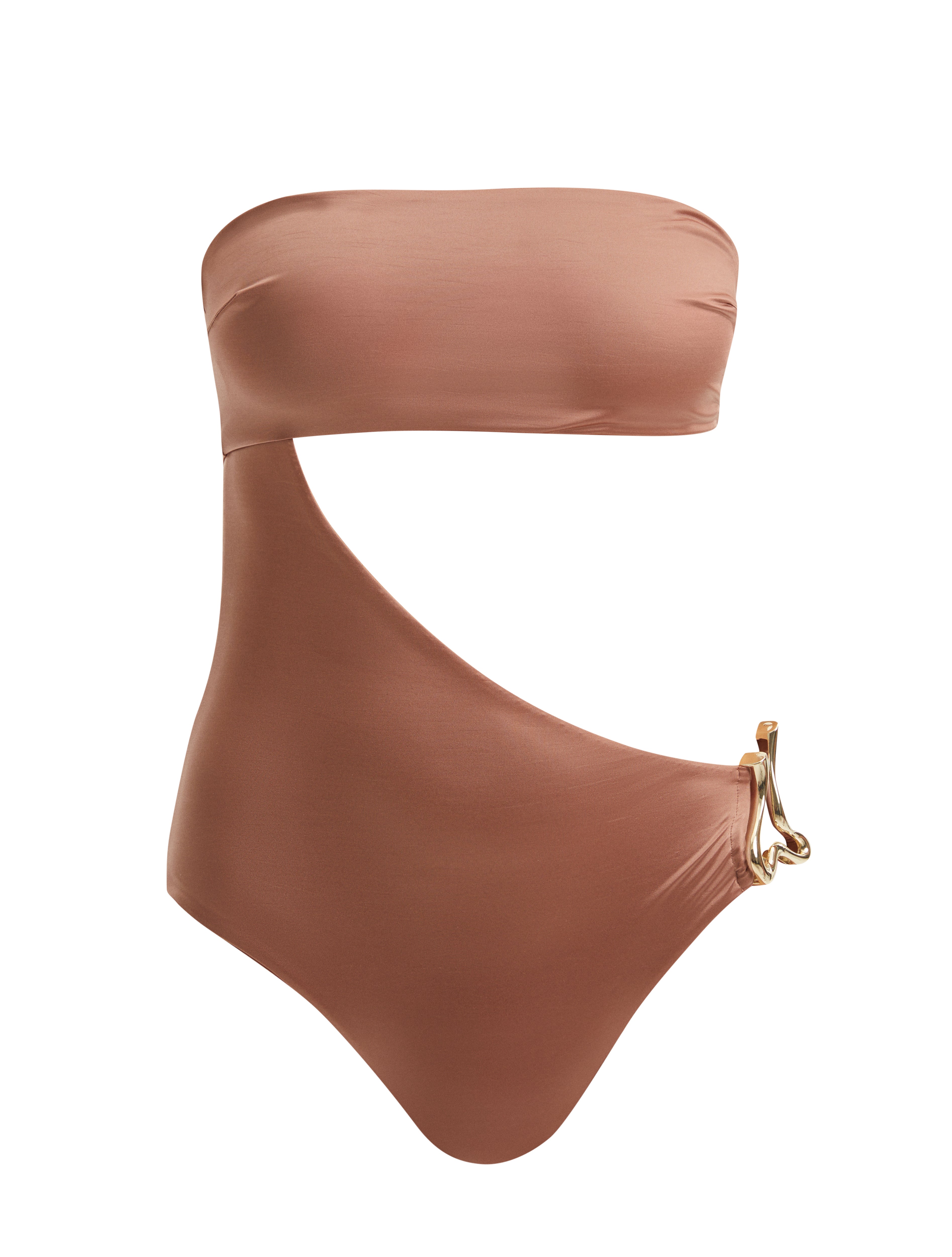 Marilla Brown Bandeau Satin Swimsuit | Moeva | Swimsuit | Each week unveils new pieces—luxury swimwear, fluid resort silhouettes, and elevated summer-to-evening essentials designed to carry you from coastal escapes to city nights.