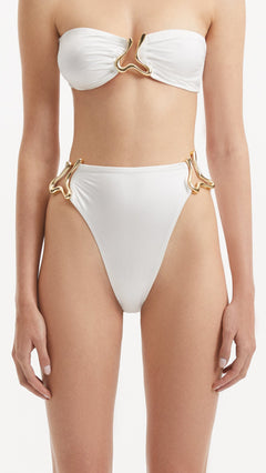 Clyde White High Waist Satin Bikini Bottom | Moeva | Bikini Bottom | Each week unveils new pieces—luxury swimwear, fluid resort silhouettes, and elevated summer-to-evening essentials designed to carry you from coastal escapes to city nights.