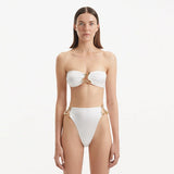 Clyde White Bandeau High Waist Satin Bikini Set | Moeva | Bikini Set | Each week unveils new pieces—luxury swimwear, fluid resort silhouettes, and elevated summer-to-evening essentials designed to carry you from coastal escapes to city nights.