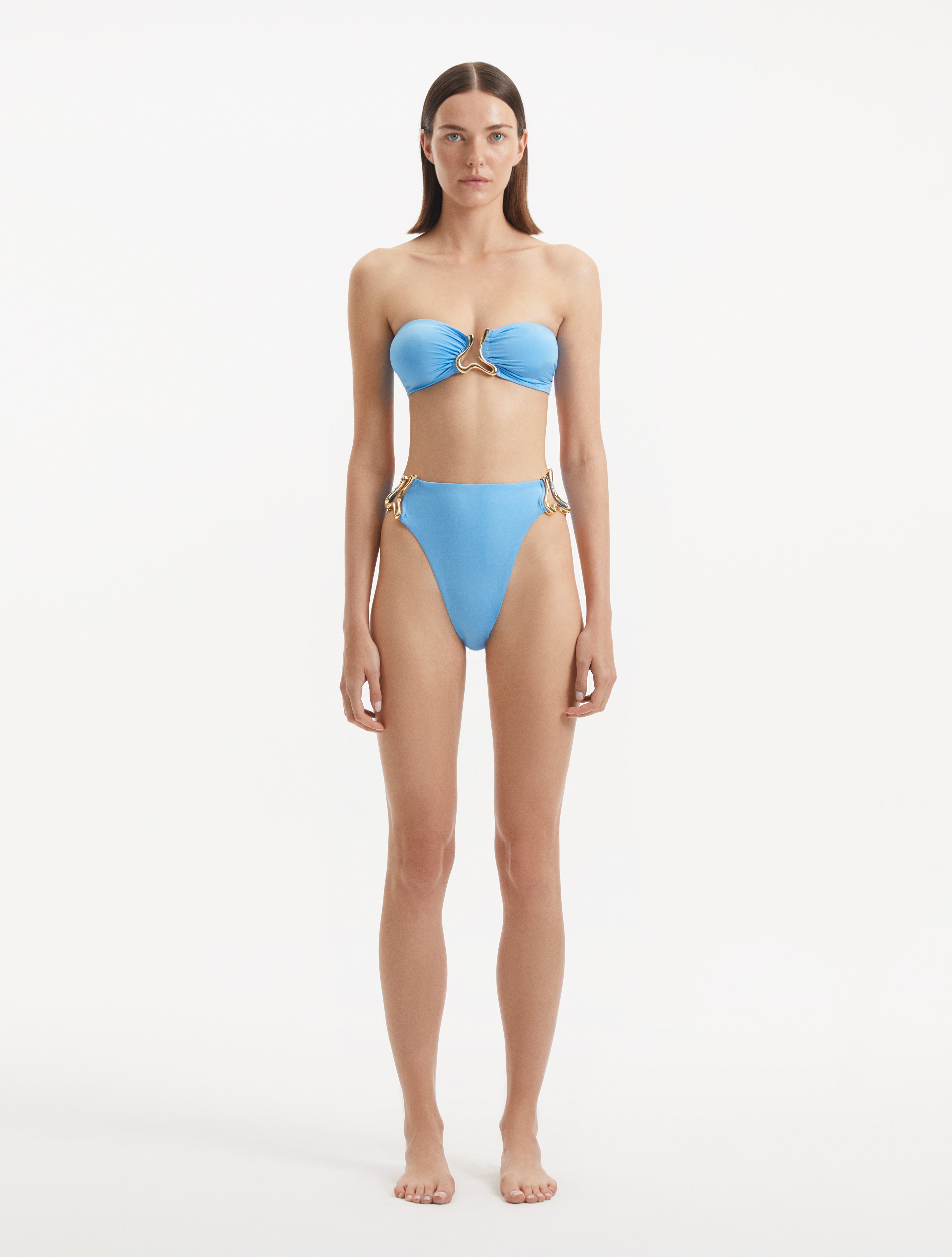 Clyde Baby Blue Bandeau Satin Bikini Top | Moeva | Bikini Top | Each week unveils new pieces—luxury swimwear, fluid resort silhouettes, and elevated summer-to-evening essentials designed to carry you from coastal escapes to city nights.