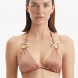 Rhea Brown Triangle Satin Bikini Top | Moeva | Bikini Top | Each week unveils new pieces—luxury swimwear, fluid resort silhouettes, and elevated summer-to-evening essentials designed to carry you from coastal escapes to city nights.