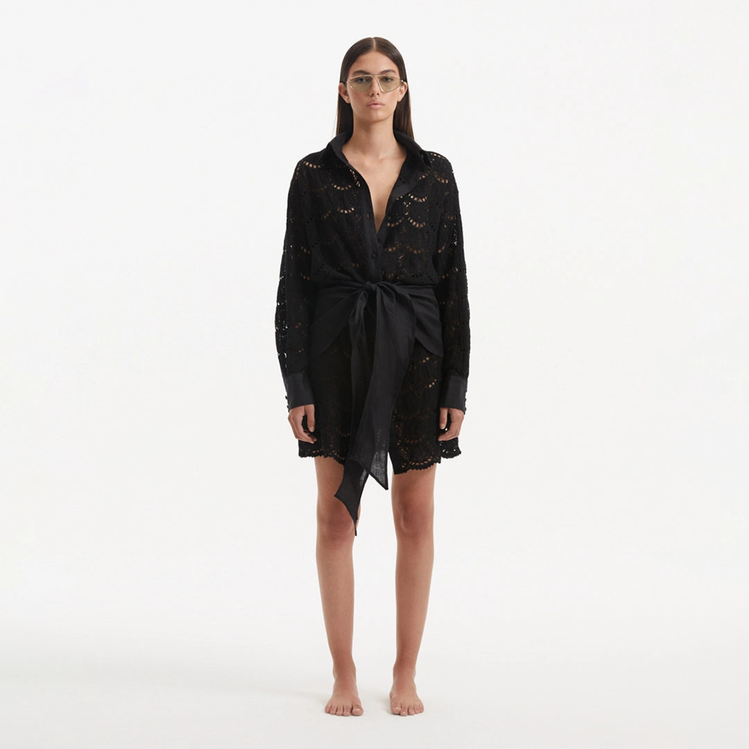 Nayeli Black Tie-Front Cotton Shirt Dress | Moeva | Dress | Each week unveils new pieces—luxury swimwear, fluid resort silhouettes, and elevated summer-to-evening essentials designed to carry you from coastal escapes to city nights.
