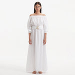 Dante White Off-Shoulder Maxi Dress with Belted Waist | Moeva | Dress | Each week unveils new pieces—luxury swimwear, fluid resort silhouettes, and elevated summer-to-evening essentials designed to carry you from coastal escapes to city nights.