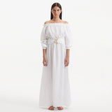 Dante White Off-Shoulder Maxi Dress with Belted Waist | Moeva | Dress | Each week unveils new pieces—luxury swimwear, fluid resort silhouettes, and elevated summer-to-evening essentials designed to carry you from coastal escapes to city nights.