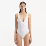 Breena White V Neck Swimsuit | Moeva | Swimsuit | Each week unveils new pieces—luxury swimwear, fluid resort silhouettes, and elevated summer-to-evening essentials designed to carry you from coastal escapes to city nights.
