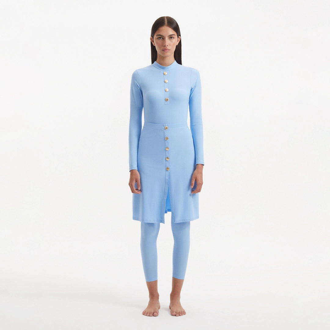Meissa Baby Blue Full-Coverage Modest Swim Set | Moeva | Swimsuit | Each week unveils new pieces—luxury swimwear, fluid resort silhouettes, and elevated summer-to-evening essentials designed to carry you from coastal escapes to city nights.