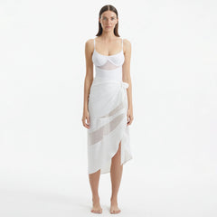 Pelagia White Tie Front Wavy-Trim Sheer Sarong | Moeva | Sarong | Each week unveils new pieces—luxury swimwear, fluid resort silhouettes, and elevated summer-to-evening essentials designed to carry you from coastal escapes to city nights.