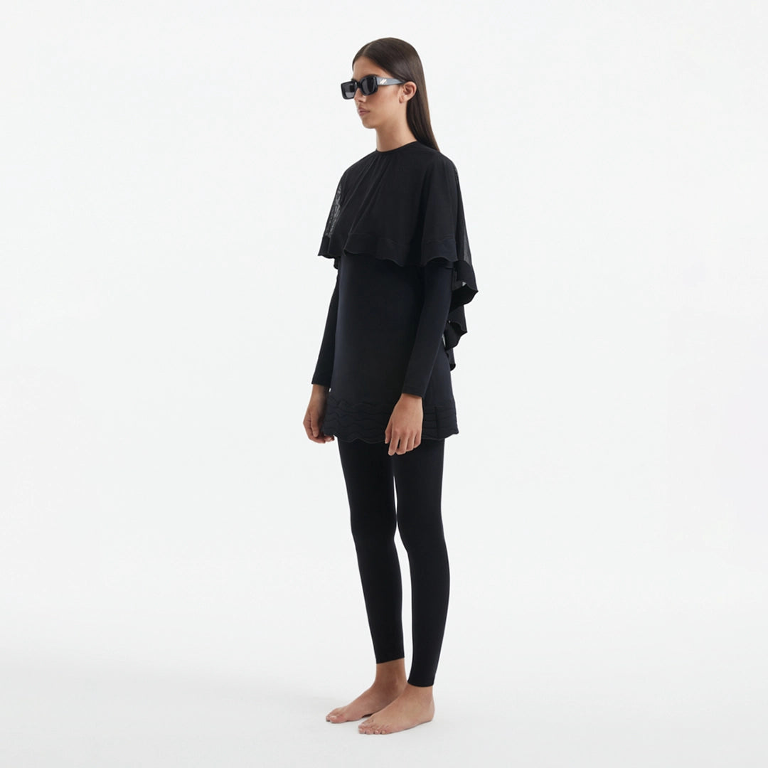 Nasima Black Layered Modest Swim Set | Moeva | Swimsuit | Each week unveils new pieces—luxury swimwear, fluid resort silhouettes, and elevated summer-to-evening essentials designed to carry you from coastal escapes to city nights.