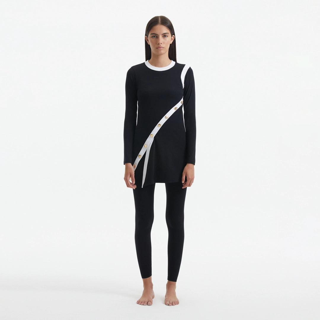 Kamaria Black Long Sleeve Accessorised Modest Swim Set | Moeva | Swimsuit | Each week unveils new pieces—luxury swimwear, fluid resort silhouettes, and elevated summer-to-evening essentials designed to carry you from coastal escapes to city nights.