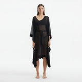 Opal Black Sheer Gold Buttoned Belted Kaftan | Moeva | Kaftan | Each week unveils new pieces—luxury swimwear, fluid resort silhouettes, and elevated summer-to-evening essentials designed to carry you from coastal escapes to city nights.