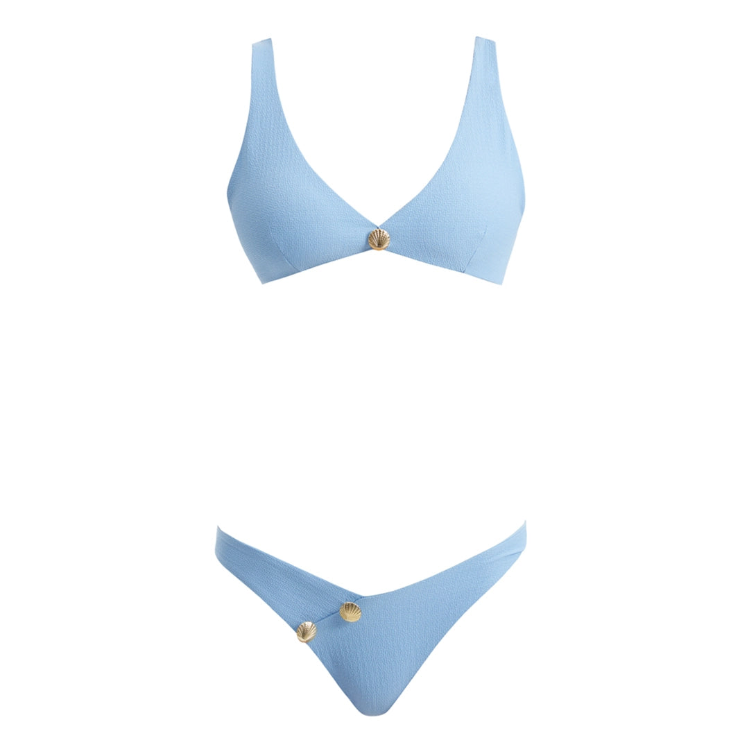 Aeron Baby Blue V Neck Textured Mid Coverage Bikini Set | Moeva | Bikini Set | Each week unveils new pieces—luxury swimwear, fluid resort silhouettes, and elevated summer-to-evening essentials designed to carry you from coastal escapes to city nights.