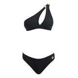 Eyre Black One Shoulder Mid Coverage Textured Bikini Set | Moeva | Bikini Set | Each week unveils new pieces—luxury swimwear, fluid resort silhouettes, and elevated summer-to-evening essentials designed to carry you from coastal escapes to city nights.