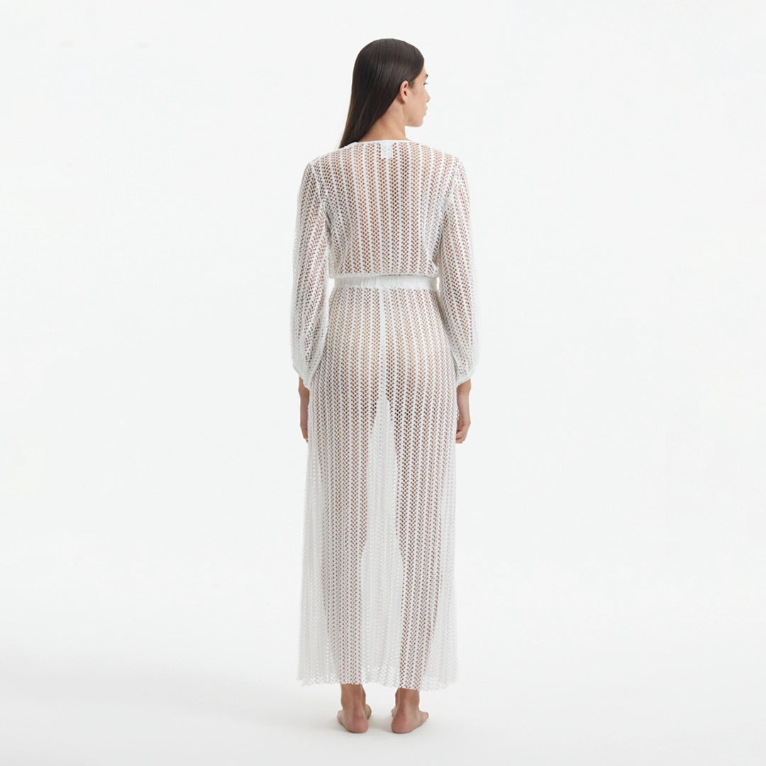 Fernanda White Knitted Mesh Long-Sleeve Maxi Dress | Moeva | Dress | Each week unveils new pieces—luxury swimwear, fluid resort silhouettes, and elevated summer-to-evening essentials designed to carry you from coastal escapes to city nights.