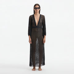 Fernanda Black Knitted Mesh Long-Sleeve Maxi Dress | Moeva | Dress | Each week unveils new pieces—luxury swimwear, fluid resort silhouettes, and elevated summer-to-evening essentials designed to carry you from coastal escapes to city nights.