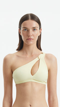 Eyre Yellow One Shoulder Textured Bikini Top | Moeva | Bikini Top | Each week unveils new pieces—luxury swimwear, fluid resort silhouettes, and elevated summer-to-evening essentials designed to carry you from coastal escapes to city nights.