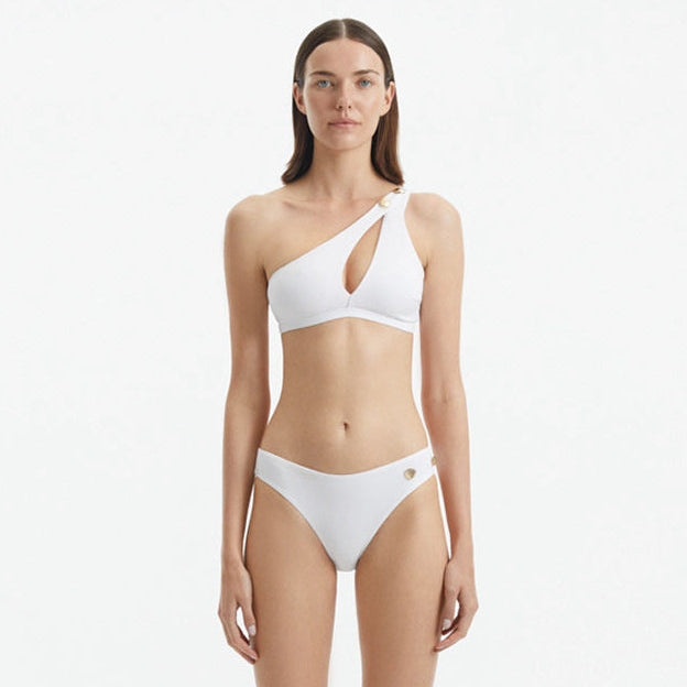 Eyre White One Shoulder Mid Coverage Textured Bikini Set | Moeva | Bikini Set | Each week unveils new pieces—luxury swimwear, fluid resort silhouettes, and elevated summer-to-evening essentials designed to carry you from coastal escapes to city nights.