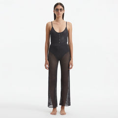 Luz Silver Metallic Sheer Knit Pants | Moeva | Pants | Each week unveils new pieces—luxury swimwear, fluid resort silhouettes, and elevated summer-to-evening essentials designed to carry you from coastal escapes to city nights.