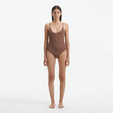 Hartley Brown Scoop Neck Metallic Knitted Swimsuit | Moeva | Swimsuit | Each week unveils new pieces—luxury swimwear, fluid resort silhouettes, and elevated summer-to-evening essentials designed to carry you from coastal escapes to city nights.