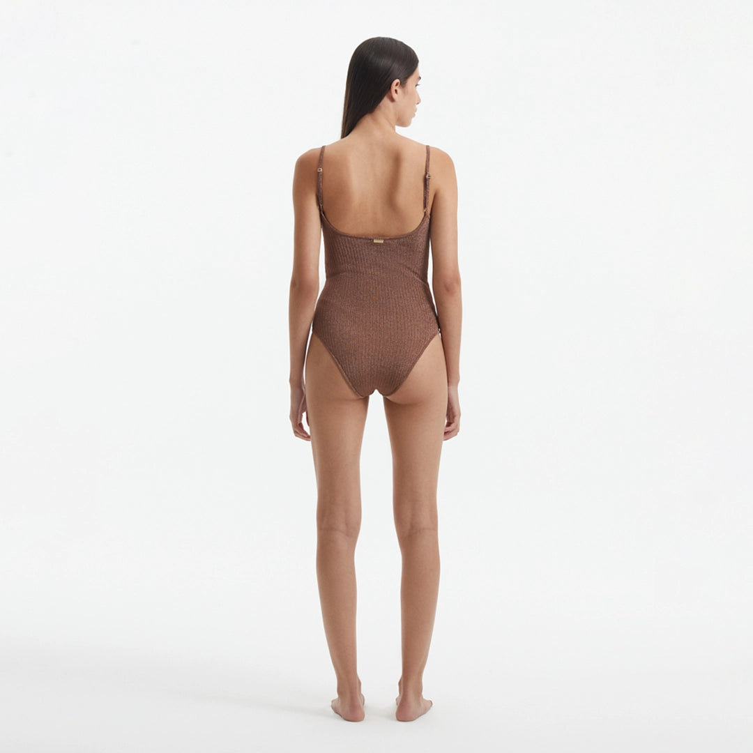 Hartley Brown Scoop Neck Metallic Knitted Swimsuit | Moeva | Swimsuit | Each week unveils new pieces—luxury swimwear, fluid resort silhouettes, and elevated summer-to-evening essentials designed to carry you from coastal escapes to city nights.
