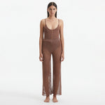 Luz Brown Metallic Sheer Knit Pants | Moeva | Pants | Each week unveils new pieces—luxury swimwear, fluid resort silhouettes, and elevated summer-to-evening essentials designed to carry you from coastal escapes to city nights.