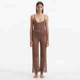 Luz Brown Metallic Sheer Knit Pants | Moeva | Pants | Each week unveils new pieces—luxury swimwear, fluid resort silhouettes, and elevated summer-to-evening essentials designed to carry you from coastal escapes to city nights.