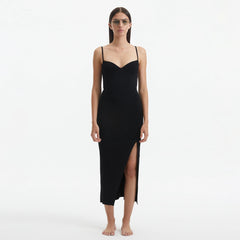 Beau Black Sleeveless Knitted Long Dress with Side Slit | Moeva | Dress | Each week unveils new pieces—luxury swimwear, fluid resort silhouettes, and elevated summer-to-evening essentials designed to carry you from coastal escapes to city nights.