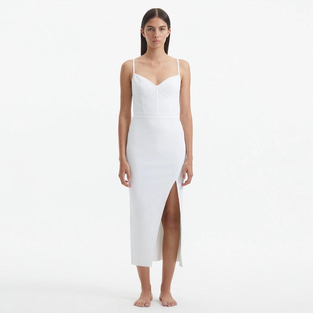 Beau White Sleeveless Knitted Long Dress with Side Slit | Moeva | Dress | Each week unveils new pieces—luxury swimwear, fluid resort silhouettes, and elevated summer-to-evening essentials designed to carry you from coastal escapes to city nights.