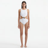 Honora White High Neck Swimsuit | Moeva | Swimsuit | Each week unveils new pieces—luxury swimwear, fluid resort silhouettes, and elevated summer-to-evening essentials designed to carry you from coastal escapes to city nights.