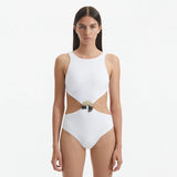 Honora White High Neck Swimsuit | Moeva | Swimsuit | Each week unveils new pieces—luxury swimwear, fluid resort silhouettes, and elevated summer-to-evening essentials designed to carry you from coastal escapes to city nights.
