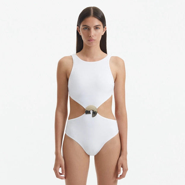 Honora White High Neck Swimsuit | Moeva | Swimsuit | Each week unveils new pieces—luxury swimwear, fluid resort silhouettes, and elevated summer-to-evening essentials designed to carry you from coastal escapes to city nights.