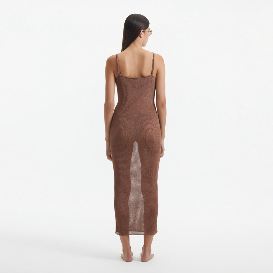 Lulusar Brown Metallic Knitted Maxi Dress | Moeva | Beachwear Dresses | Each week unveils new pieces—luxury swimwear, fluid resort silhouettes, and elevated summer-to-evening essentials designed to carry you from coastal escapes to city nights.